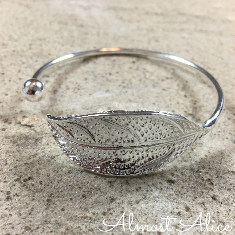 Silver Leaf Bangle Bracelet